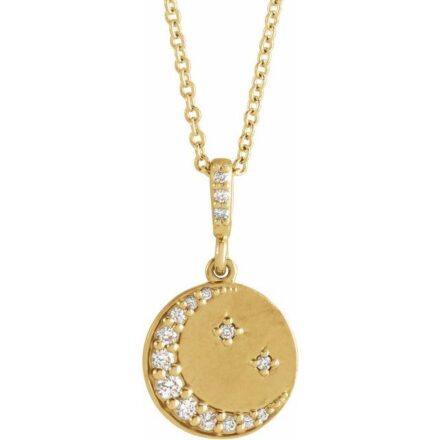 Diamond Crescent Moon Disc Necklace