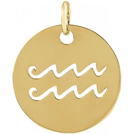 Aquarius Zodiac Disc Pendant in 14k Gold