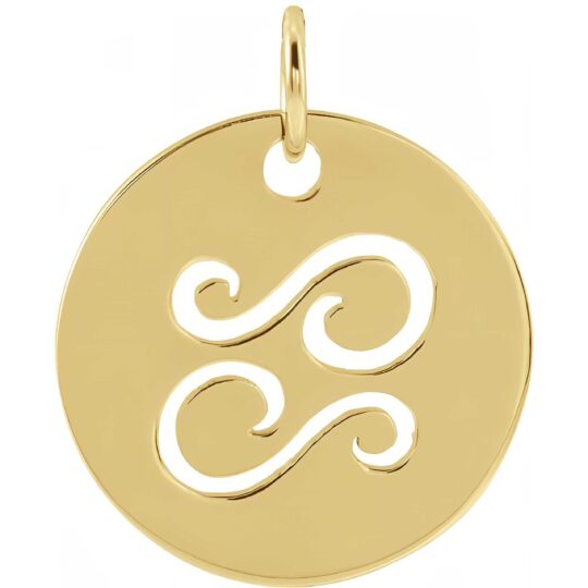 14k Gold Cancer Zodiac Disc Pendant