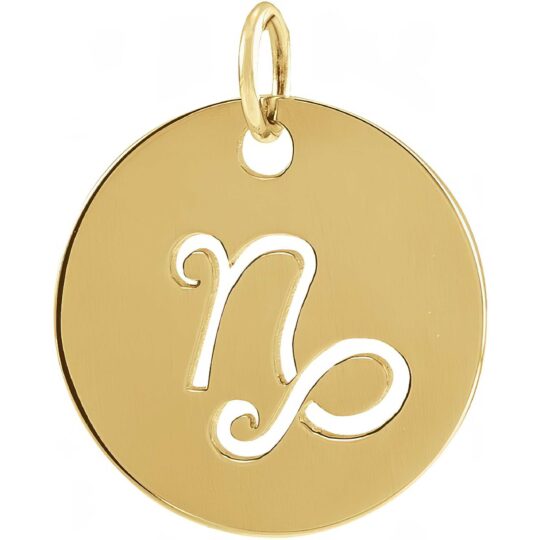 14k Gold Capricorn Zodiac Disc Pendant