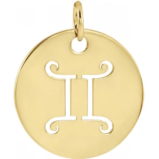 Gemini Zodiac Disc Pendant in 14k Gold