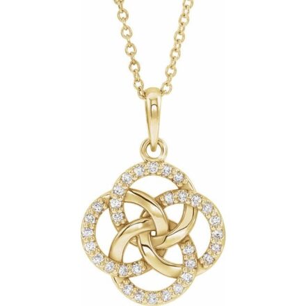 14k Gold Natural Diamond Five Fold Celtic Necklace