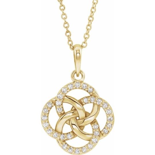 14k Gold Natural Diamond Five Fold Celtic Necklace