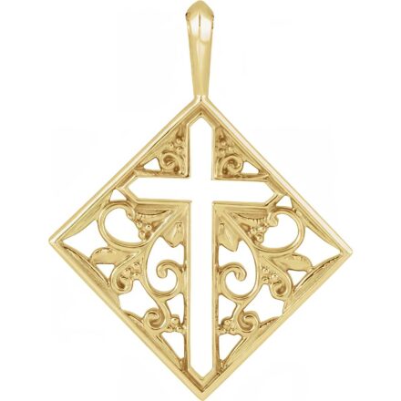 14k Gold Ornate Pierced Cross Pendant