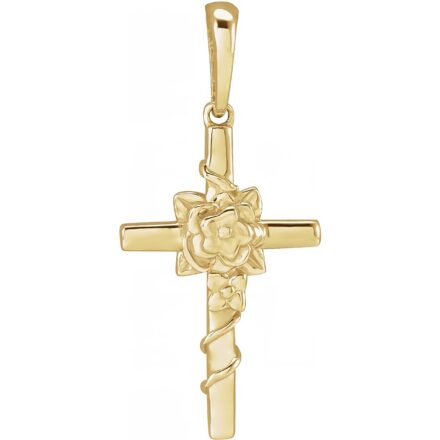 14k Gold Floral Cross Pendant