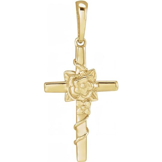 14k Gold Floral Cross Pendant