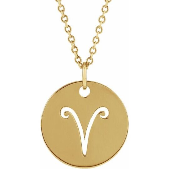 14k Gold Aries Zodiac Disc Necklace