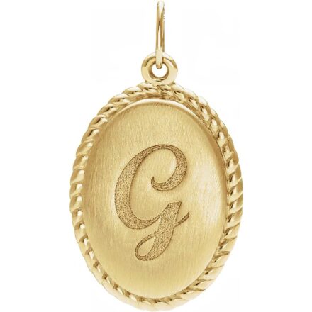 14k Gold Initial Engravable Oval Rope Pendant