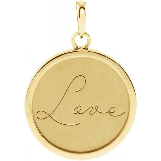 14k Gold Love Disc Pendant