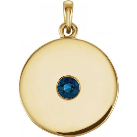 14k Gold Natural Blue Sapphire Disc Pendant