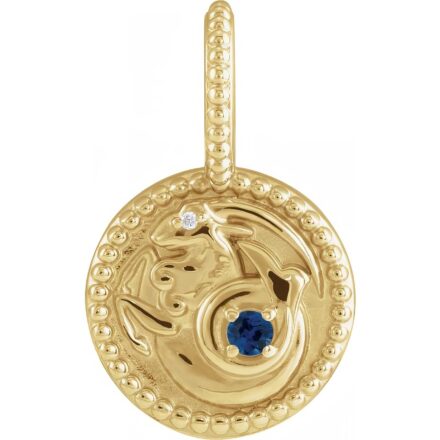 Natural Blue Sapphire & Diamond Capricorn Charm Pendant