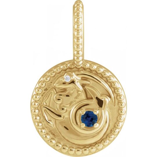 Natural Blue Sapphire & Diamond Capricorn Charm Pendant