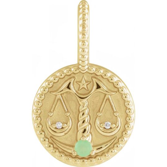 Natural Chrysoprase & Diamond Libra Charm Pendant