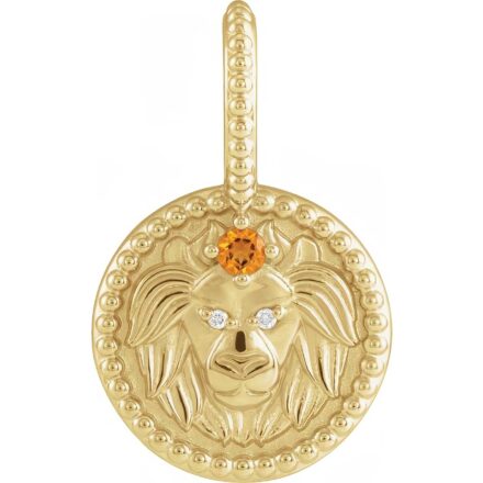 14k Gold Natural Citrine & Diamond Leo Charm Pendant