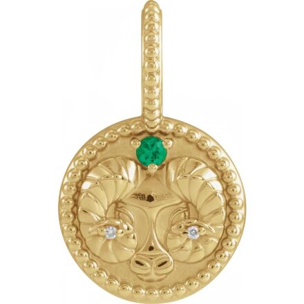 Natural Emerald & Diamond Aries Charm Pendant in 14k Gold