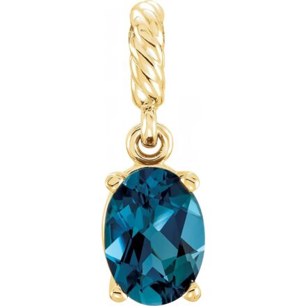 14k Gold Natural London Blue Topaz Rope Pendant