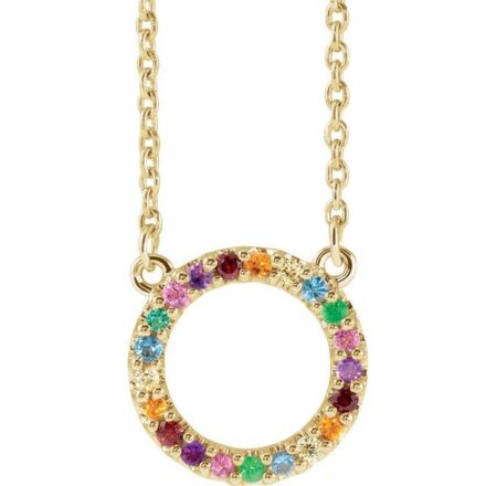 Natural Multi Gemstone Rainbow Circle Necklace