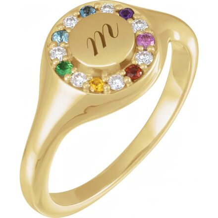 Engravable Natural Multi-Gemstone & Diamond Signet Ring