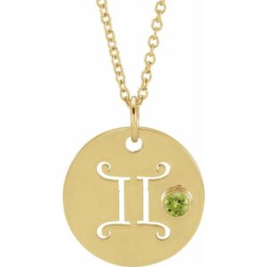 Natural Peridot Gemini Zodiac Necklace