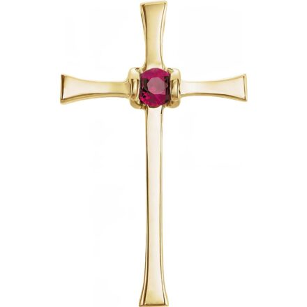 14k Gold Single Ruby Cross Pendant