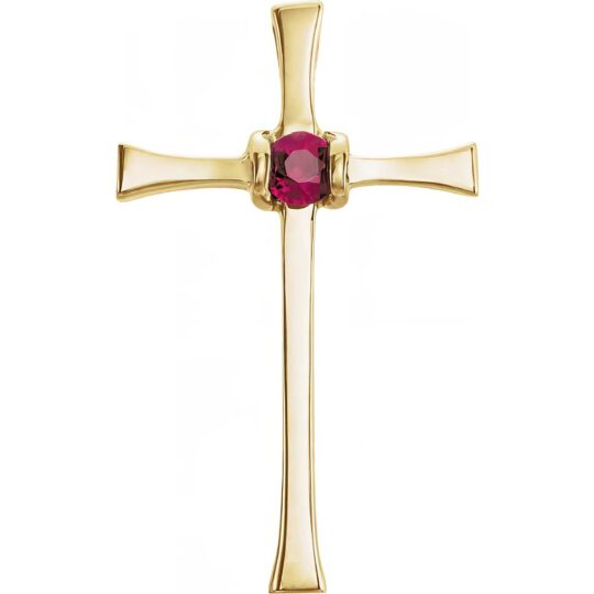 14k Gold Single Ruby Cross Pendant