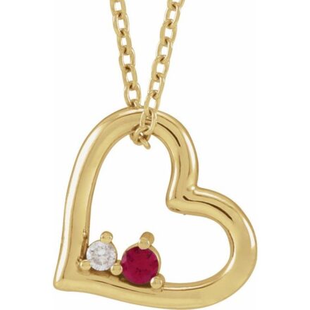 Natural Ruby & .015 CT Natural Diamond Heart Necklace