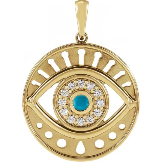 Natural Turquoise & Diamond Evil Eye Pendant