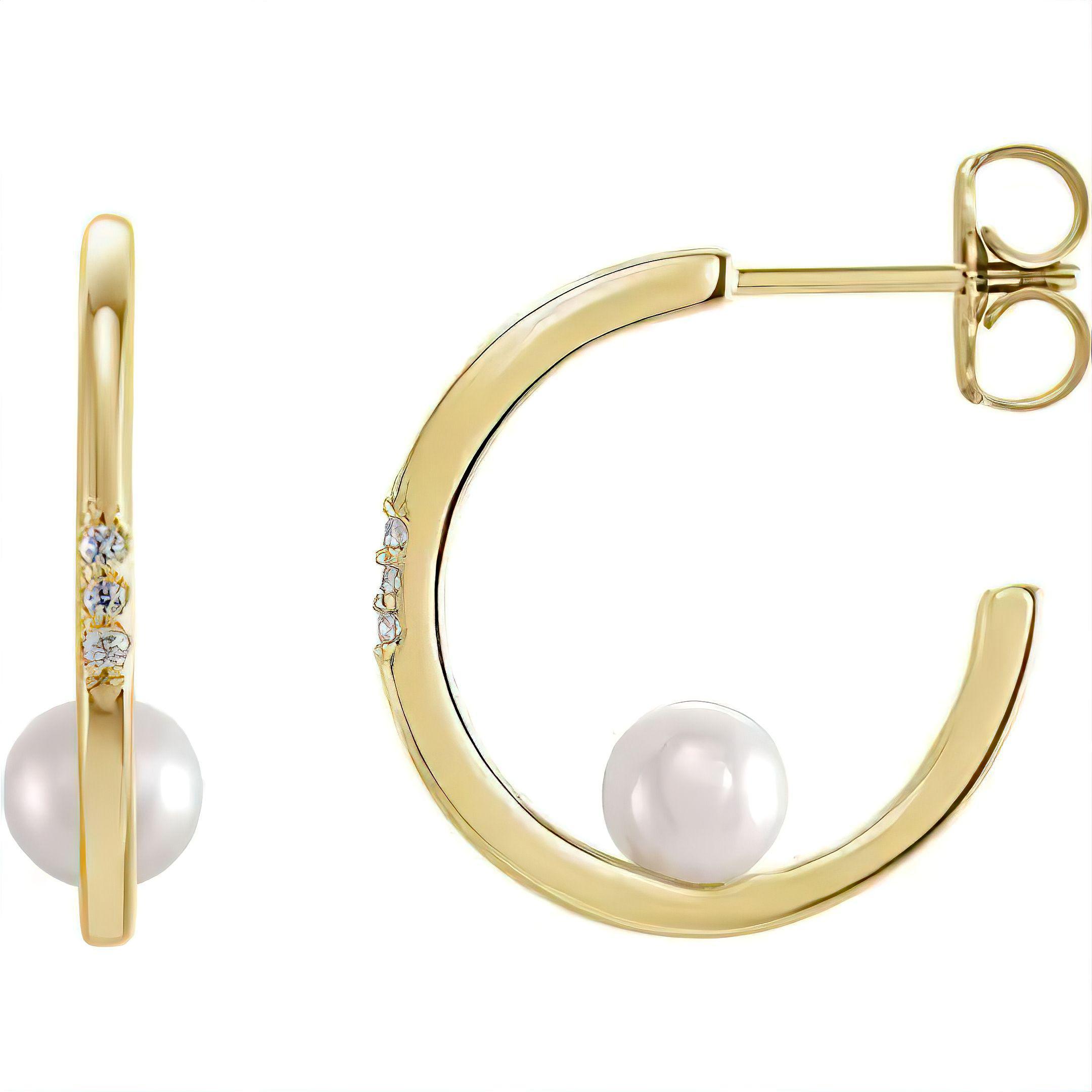 Natural Diamond Pearl Hoop Earrings (.025 CTW)