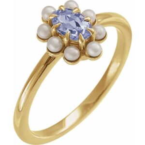 Tanzanite & White Seed Pearl Ring