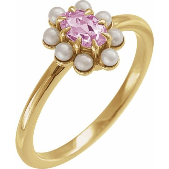 Pink Tourmaline & White Seed Pearl Ring