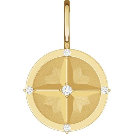 Natural Diamond Compass Charm/Pendant in 14k Gold