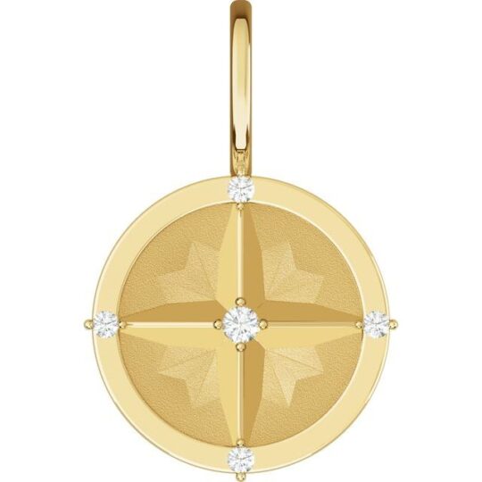 Natural Diamond Compass Charm/Pendant in 14k Gold